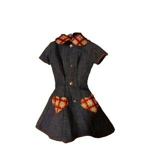 Barbie Denim Jean Dress 1997 Style Red Plaid Heart Accents  #18219